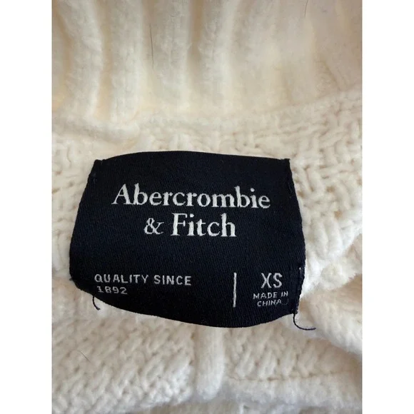 Abercrombie & Fitch Womens Cream Cable Knit Turtleneck Sweater XS White Cotton - Picture 5 of 9